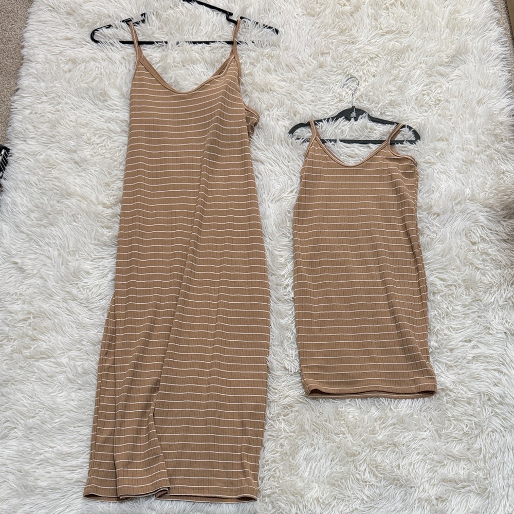 Baileys Blossoms Mommy and me Striped Tan Maxi and girls Dress Set